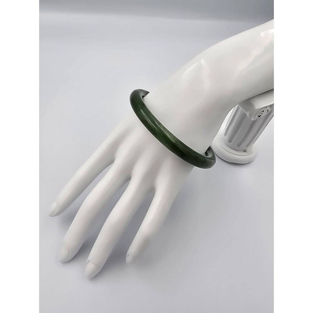 Natural Dark Green Nephrite Jade Bangle Bracelet 7.5" - Picture 2 of 10